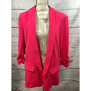 Bar III Blazer Jacket‎ Neon Pink Shawl Collar Ruched Sleeve Women's L